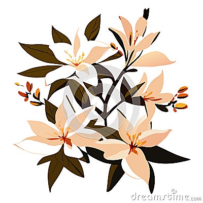 Illustration of a bouquet of lilies on a white background generative AI Vector Illustration