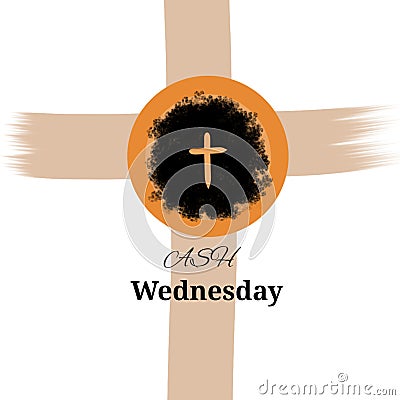 illustration bowl with ashes for ash Wednesday on crucifix background Cartoon Illustration