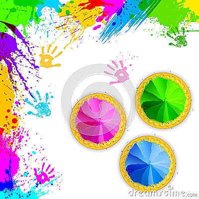 Bowl full of colorful Gulal for Holi background Vector Illustration