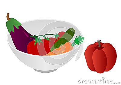 Illustration of a bowl with vegetables Vector Illustration