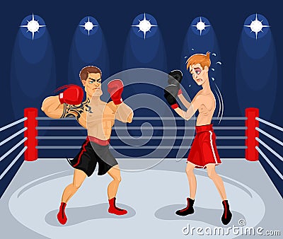 illustration of boxers in the ring. Cartoon Illustration