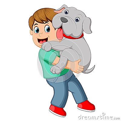 Boy carrying his dog Vector Illustration