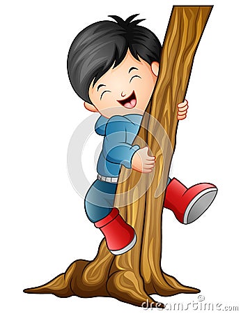 Boy climbing the tree Vector Illustration