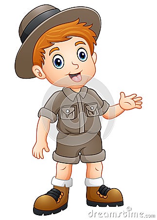 Boy explorer waving Vector Illustration