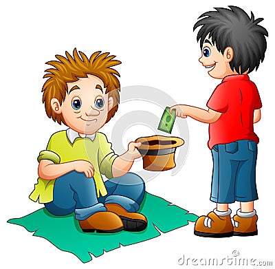 A boy give money to a beggar Vector Illustration