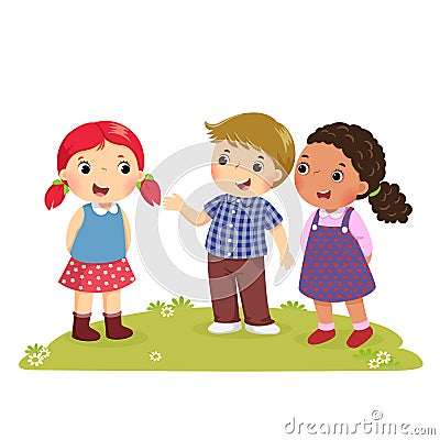 Illustration of a boy Introducing his friend to the girl Vector Illustration