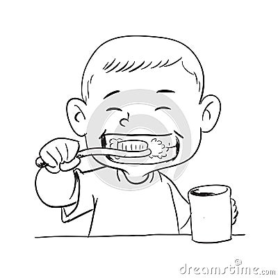 Illustration of a boy make toothbrush Vector Illustration