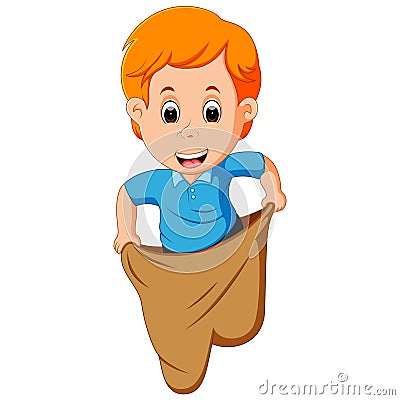 Boy playing jumping sack race Vector Illustration