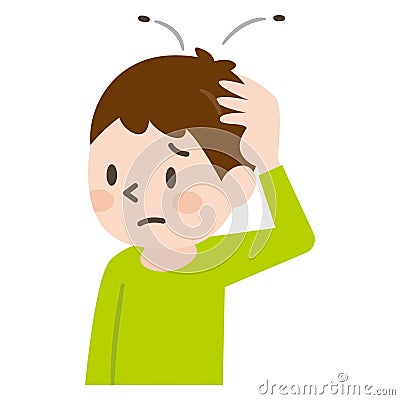 Illustration of a boy suffering from head lice Vector Illustration