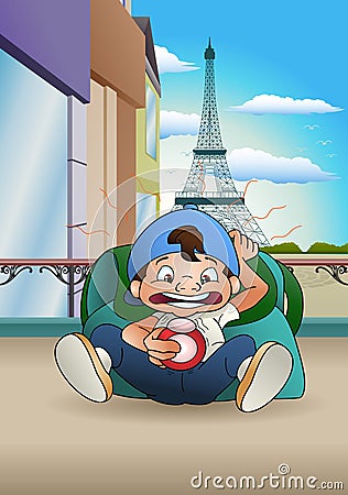 Illustration of a boy wake up late for traveling Vector Illustration