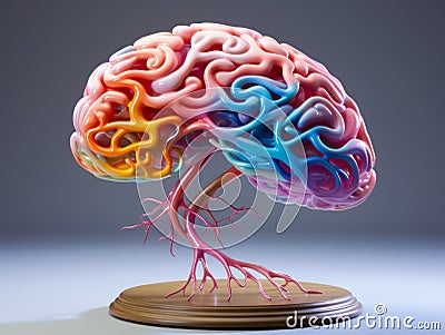 illustration of brain shape with gyri highlighted in different colors. mind and emotions in balance Cartoon Illustration