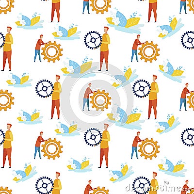 Illustration Brainstorming Staff Seamless Pattern. Vector Illustration