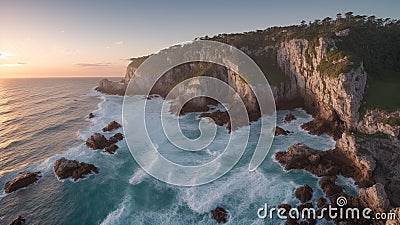 An Illustration Of A Breathtaking View Of A Rocky Coastline At Sunset AI Generative Stock Photo