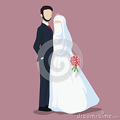 Illustration of Bride and Groom, Wedding Couple Cartoon Vector. Vector Illustration