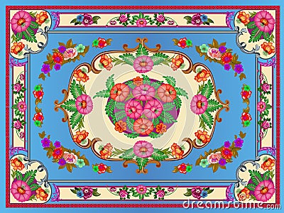 bright multicolored carpet with floral ornaments Vector Illustration