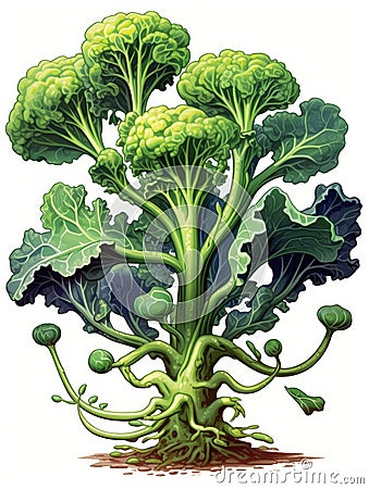 Illustration of broccoli plant on white background Stock Photo