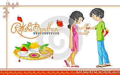 Brother and Sister tying rakhi on Raksha Bandhan, Indian festival Vector Illustration