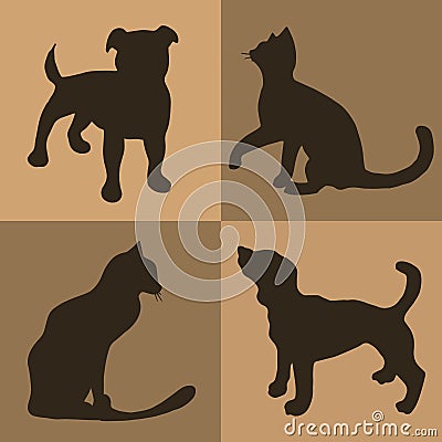 Illustration. Brown background with dogs and cats. Pattern. Vector Illustration