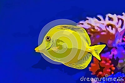 Bubbles, the yellow tang fish illustration Stock Photo