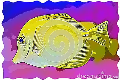 Bubbles, the yellow tang fish illustration Stock Photo