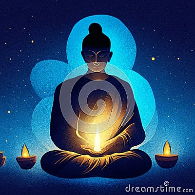 Illustration of a Buddha on Diwali festival background with lights Generative AI Stock Photo