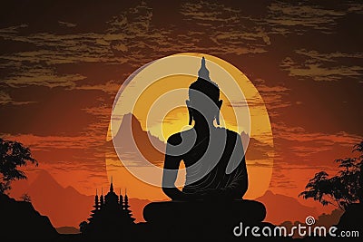illustration, Buddha statue, generative ai Cartoon Illustration