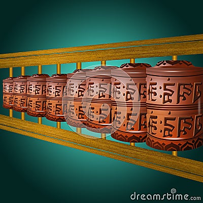 Buddhist prayer wheels Stock Photo