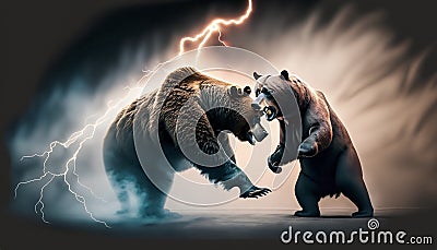 illustration of a bull and a bear with skulls Cartoon Illustration