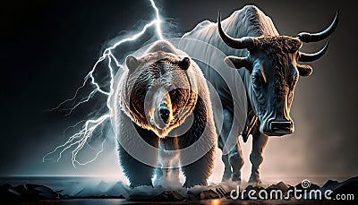 illustration of a bull and a bear with skulls Cartoon Illustration