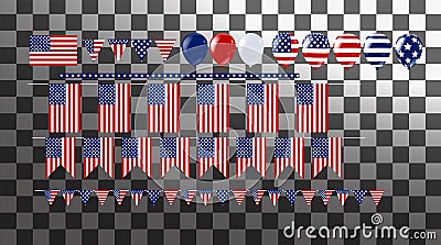 Illustration bunch of flag and balloons . Party decorations fo Vector Illustration