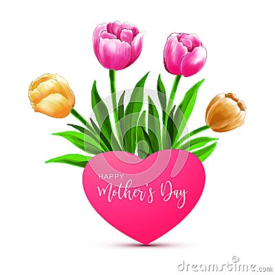 Illustration of bunch of tulip floral card wishing happy mother's day background Vector Illustration
