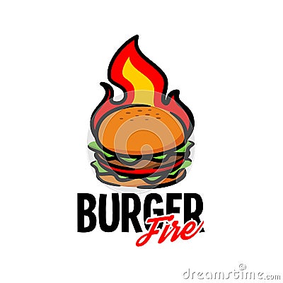 Illustration of a burger with a flame. for burger restaurant or any business related to burger Vector Illustration