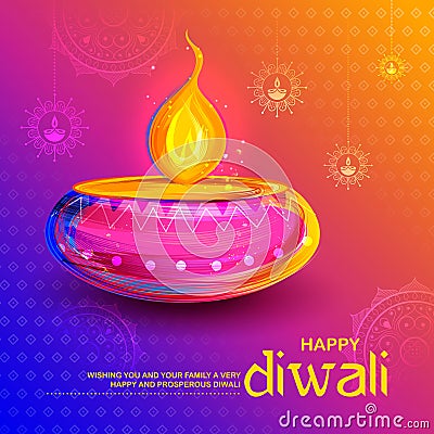 Burning diya on Happy Diwali Holiday background for light festival of India Vector Illustration