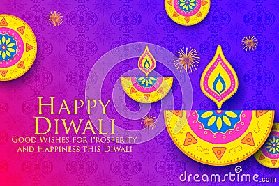 Burning diya on Happy Diwali Holiday background for light festival of India Vector Illustration