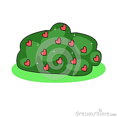 Illustration of a bush with red hearts and stars. Growing love. Abstract plant. St. Valentine`s Day Vector Illustration