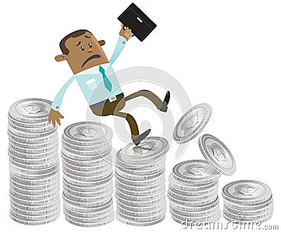 Business Buddy falls down the money hill Vector Illustration