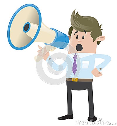 Business Buddy with Loudspeaker Vector Illustration