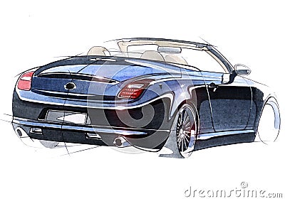 Illustration of a business class car cabriolet. Exclusive drawing with the elaboration of the details of the machine is Stock Photo