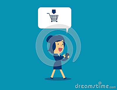 Illustration of business woman sale and buy using application Vector Illustration