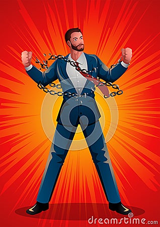 Illustration of a businessman breaking chains Vector Illustration