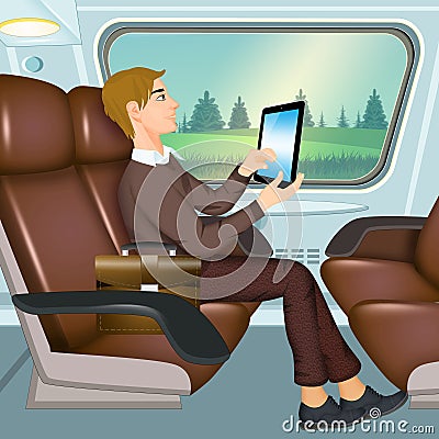 Businessman goes to work on the train Stock Photo