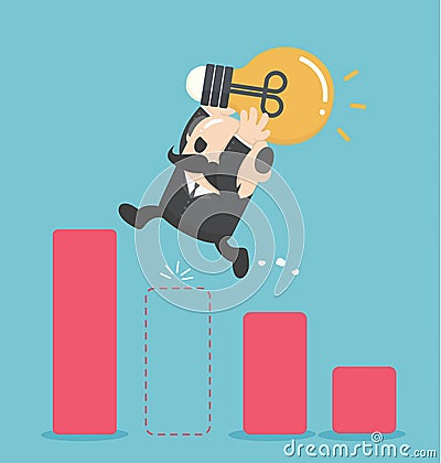 Illustration Businessman Jump Through The Gap In Growth Chart Vector Illustration