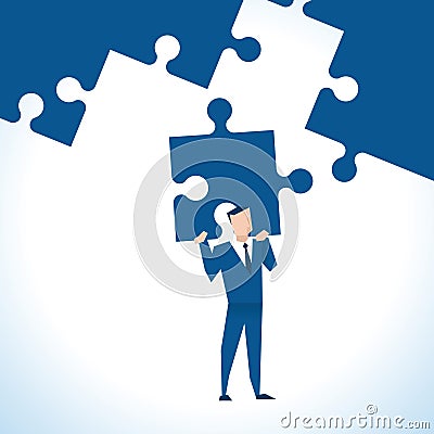 Illustration Of Businessman With Last Piece Of Jigsaw Puzzle Vector Illustration