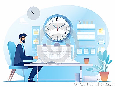 illustration of businessman managing time for effective work.Time management concept Cartoon Illustration