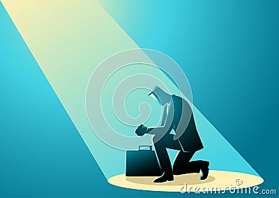 Businessman is praying with light on him Vector Illustration