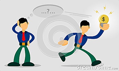 illustration of a businessman stealing ideas from competitors. Vector Illustration