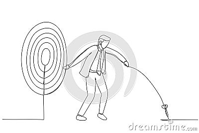 Illustration of businessman and target. One line art style Vector Illustration