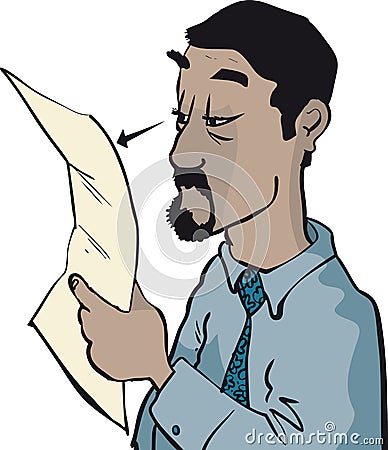 Man reading document closeup Vector Illustration