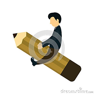 Illustration of a businessman who was riding a pencil Vector Illustration