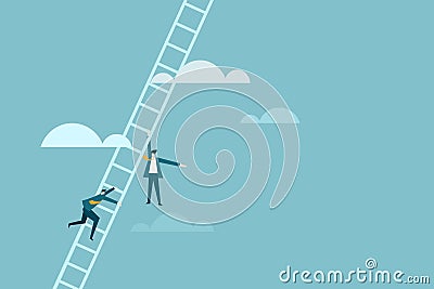 Businessmen falling down while climbing up a ladder that goes high up in the sky Vector Illustration